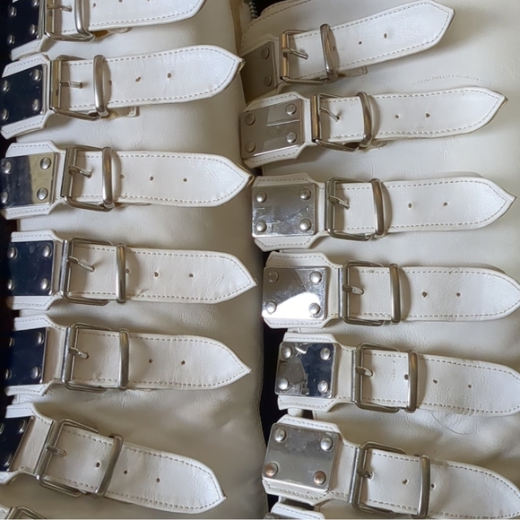 Demonia White Platform Boots with Buckle Straps - Picture 2 of 4